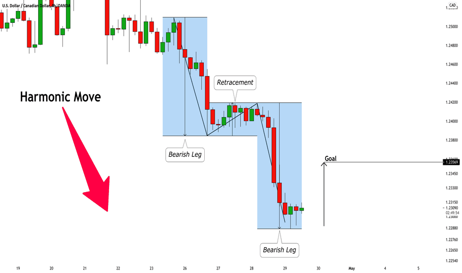 USDCAD: Harmonic Movement & Pullback 🇺🇸🇨🇦