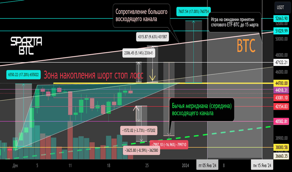BTC/USD Локальная работа - 44 700 до 17 января. Треугольник 17%