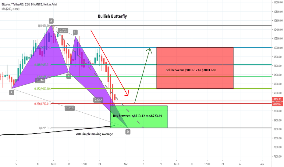 BTCUSD formed bullish butterfly to take bullish divergence