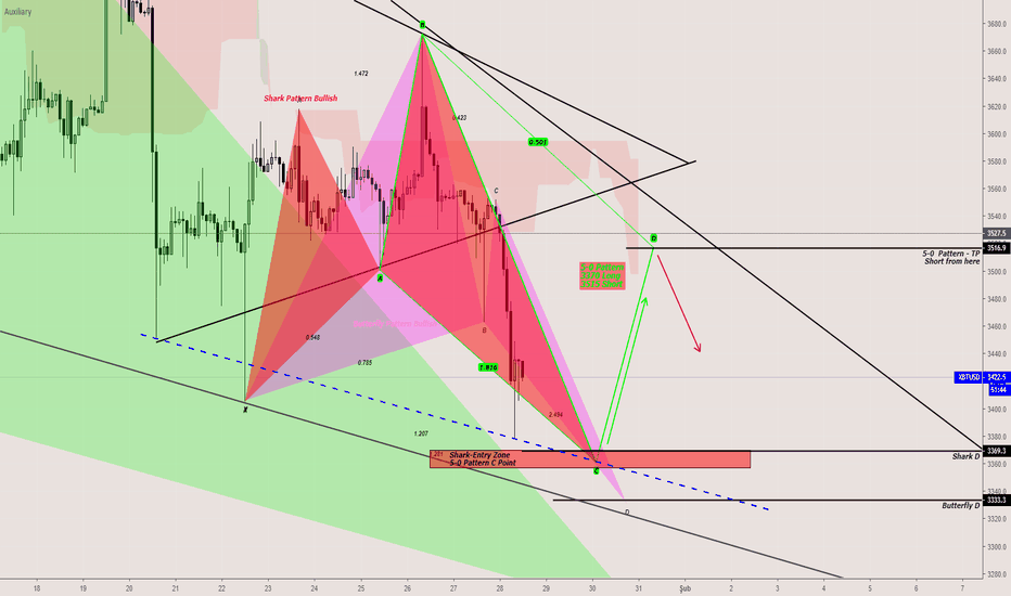 XBTUSD-Shark_Butterfly_5-0 and Bat Pattern-2H-Bullish-Long-Alış