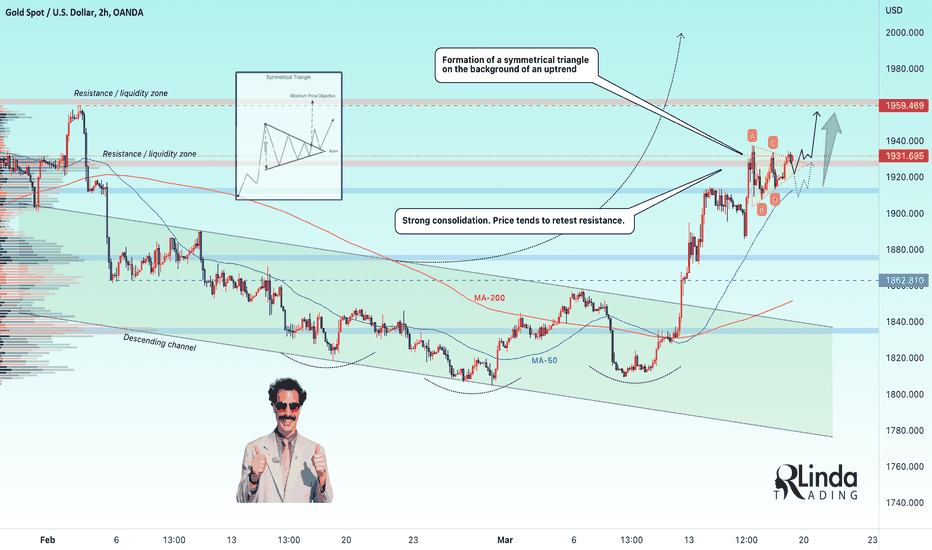 RLinda ! GOLD-> Rising trend. Symmetrical triangle