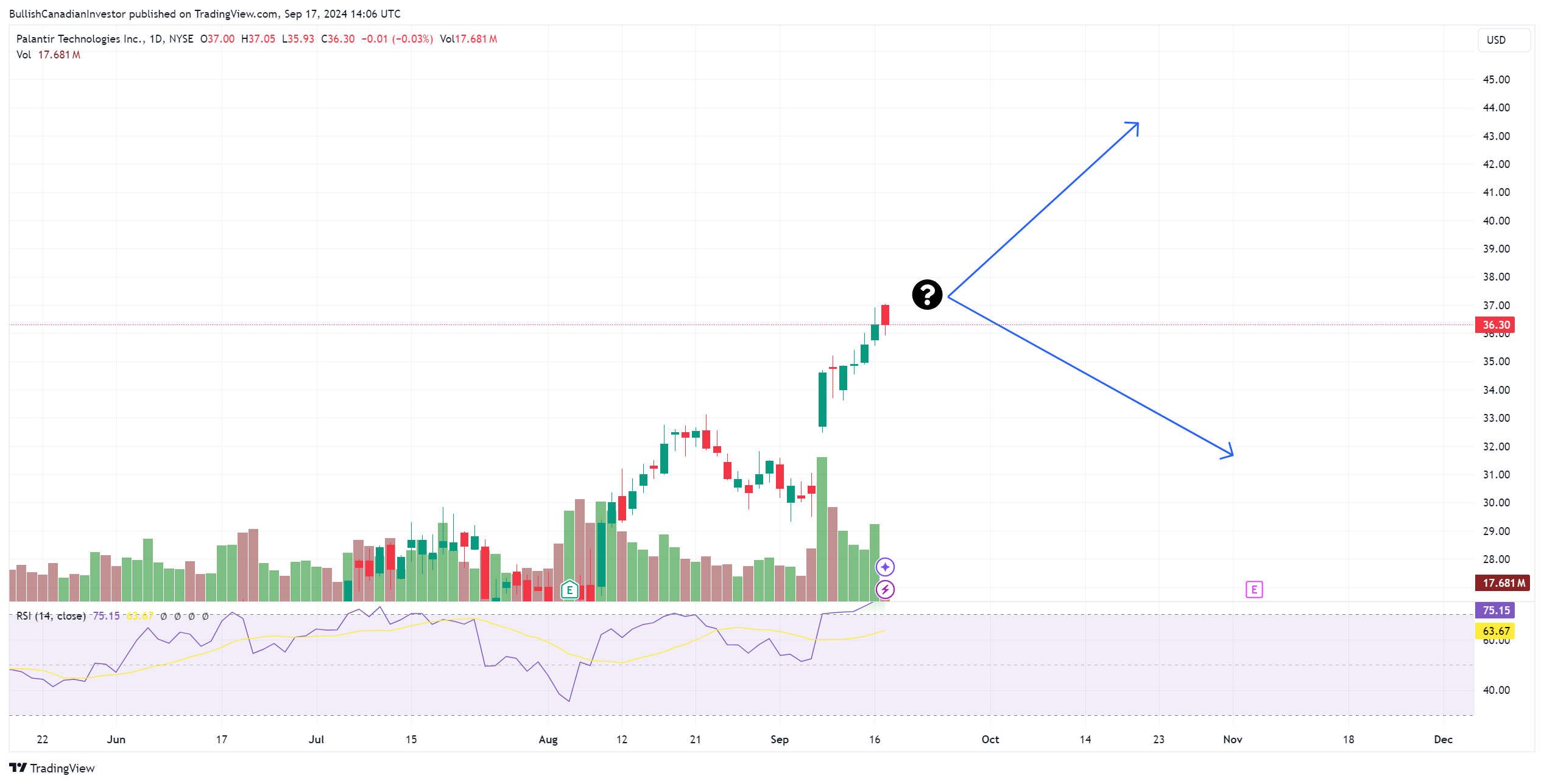 BATS:PLTR Chart Image by BullishCanadianInvestor